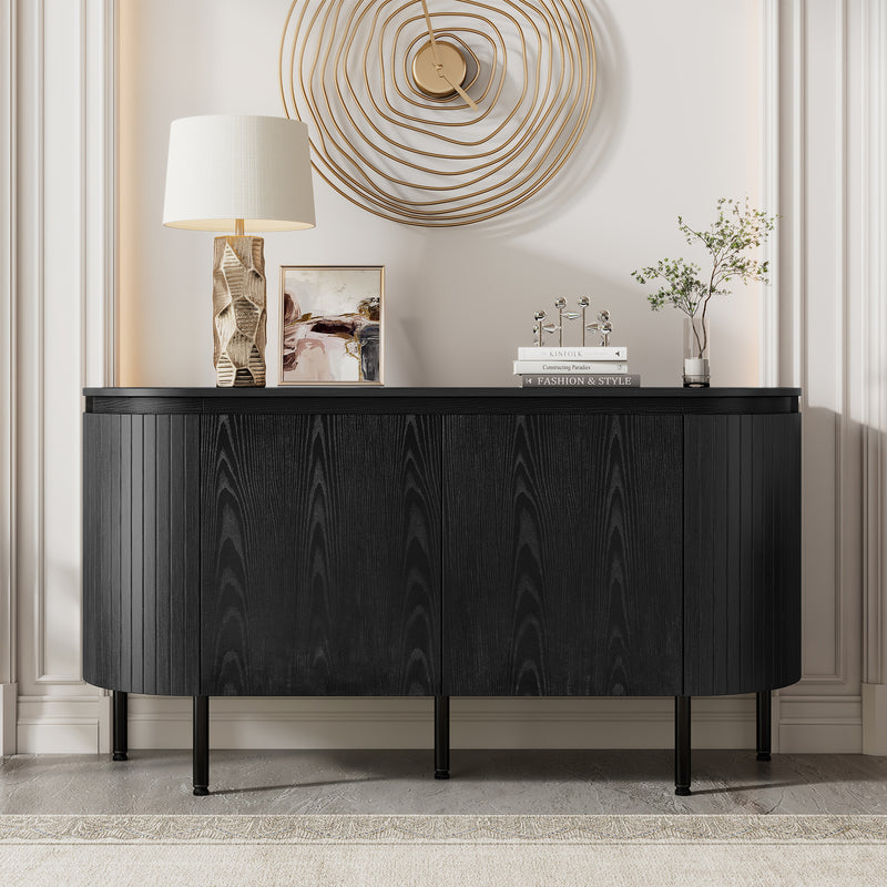 Buffet Noir Moderne avec Plateau Effet Bois, Design Courbé Anti-Choc et Rangement Flexible VECUTS BLACK