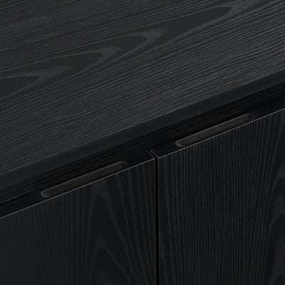 Buffet Noir Moderne avec Plateau Effet Bois, Design Courbé Anti-Choc et Rangement Flexible VECUTS BLACK