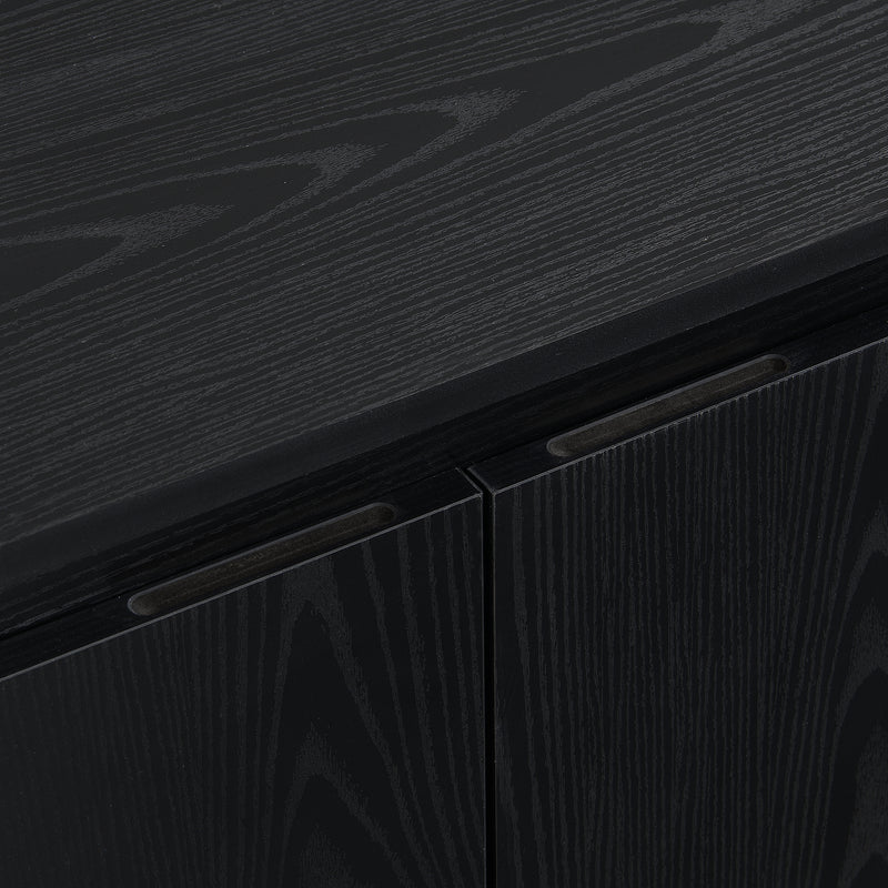 Buffet Noir Moderne avec Plateau Effet Bois, Design Courbé Anti-Choc et Rangement Flexible VECUTS BLACK