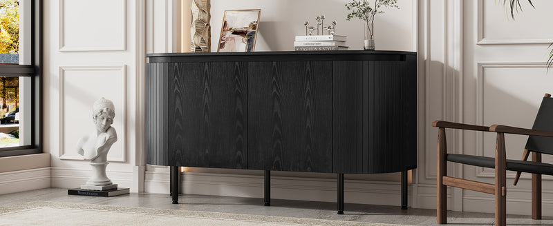 Buffet Noir Moderne avec Plateau Effet Bois, Design Courbé Anti-Choc et Rangement Flexible VECUTS BLACK