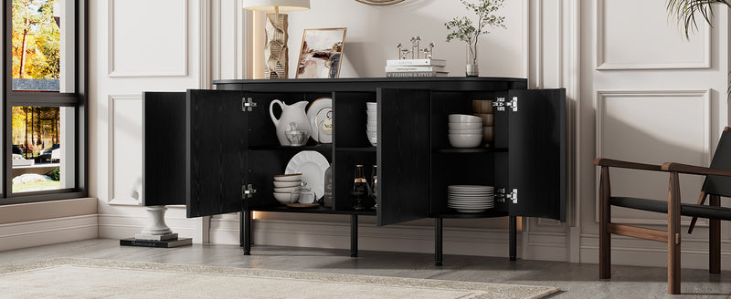Buffet Noir Moderne avec Plateau Effet Bois, Design Courbé Anti-Choc et Rangement Flexible VECUTS BLACK