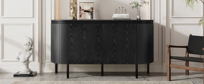 Buffet Noir Moderne avec Plateau Effet Bois, Design Courbé Anti-Choc et Rangement Flexible VECUTS BLACK