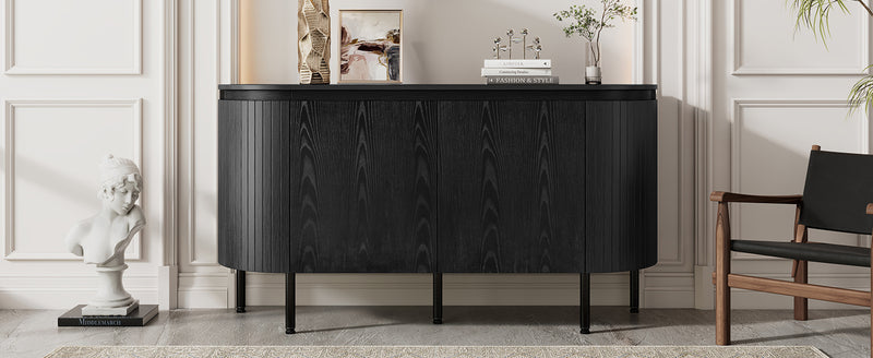 Buffet Noir Moderne avec Plateau Effet Bois, Design Courbé Anti-Choc et Rangement Flexible VECUTS BLACK
