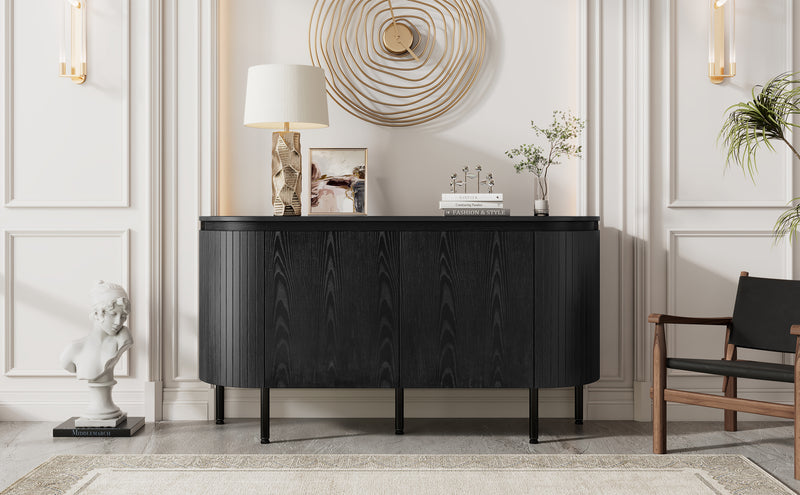 Buffet Noir Moderne avec Plateau Effet Bois, Design Courbé Anti-Choc et Rangement Flexible VECUTS BLACK