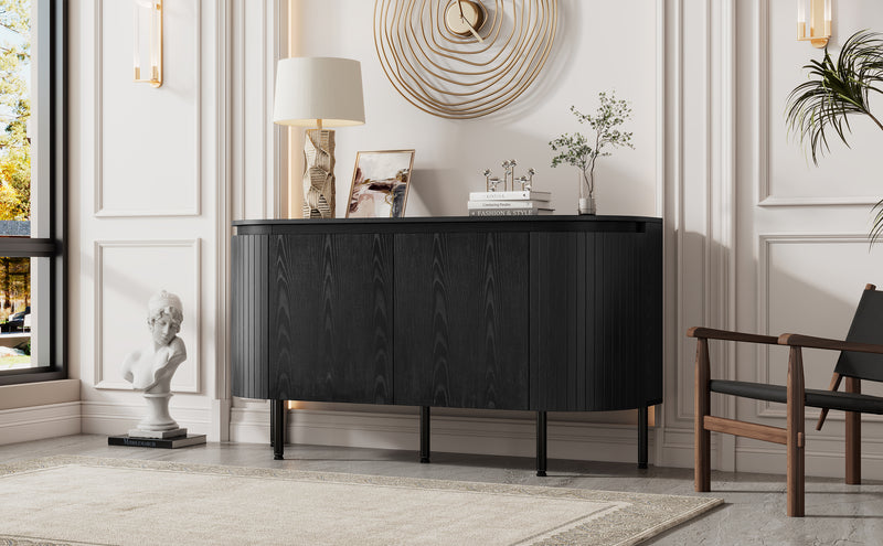 Buffet Noir Moderne avec Plateau Effet Bois, Design Courbé Anti-Choc et Rangement Flexible VECUTS BLACK
