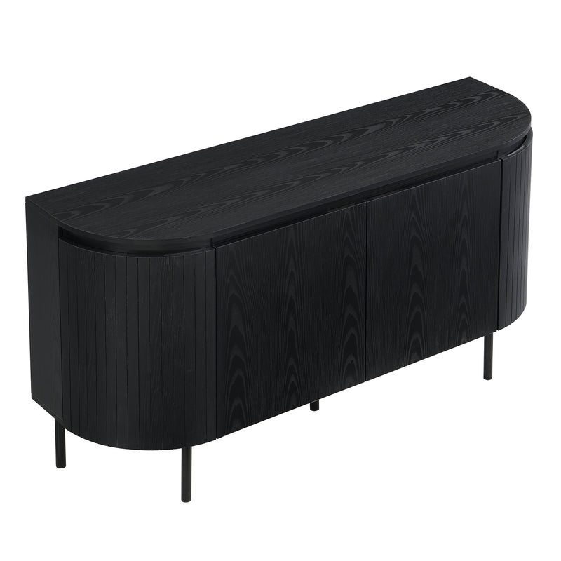 Buffet Noir Moderne avec Plateau Effet Bois, Design Courbé Anti-Choc et Rangement Flexible VECUTS BLACK