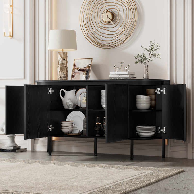 Buffet Noir Moderne avec Plateau Effet Bois, Design Courbé Anti-Choc et Rangement Flexible VECUTS BLACK