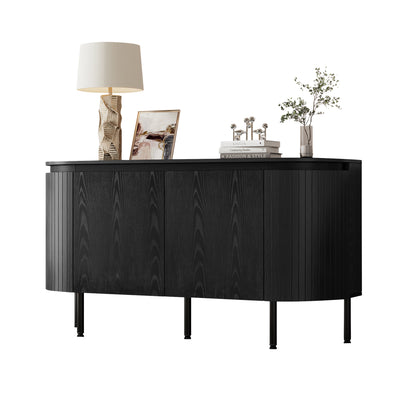 Buffet Noir Moderne avec Plateau Effet Bois, Design Courbé Anti-Choc et Rangement Flexible VECUTS BLACK