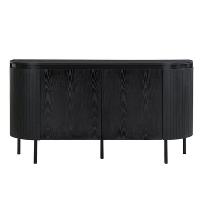 Buffet Noir Moderne avec Plateau Effet Bois, Design Courbé Anti-Choc et Rangement Flexible VECUTS BLACK