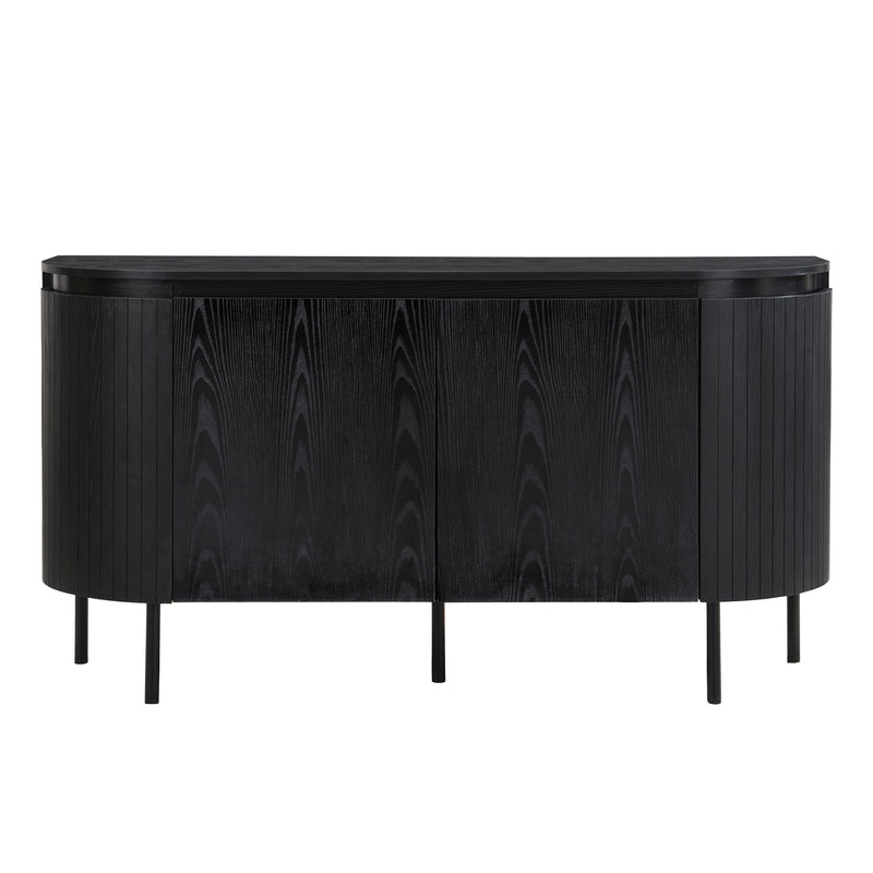 Buffet Noir Moderne avec Plateau Effet Bois, Design Courbé Anti-Choc et Rangement Flexible VECUTS BLACK
