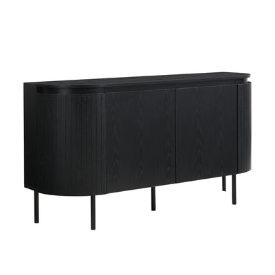 Buffet Noir Moderne avec Plateau Effet Bois, Design Courbé Anti-Choc et Rangement Flexible VECUTS BLACK