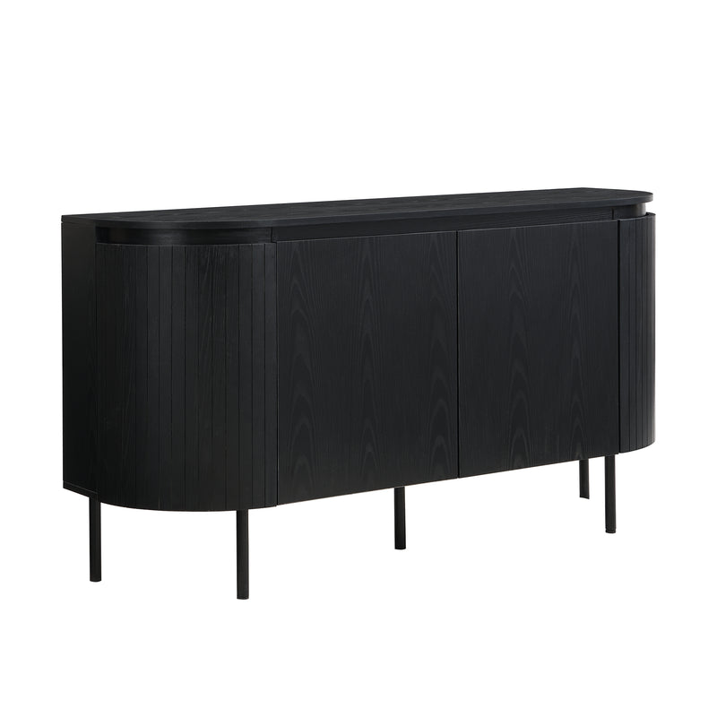 Buffet Noir Moderne avec Plateau Effet Bois, Design Courbé Anti-Choc et Rangement Flexible VECUTS BLACK