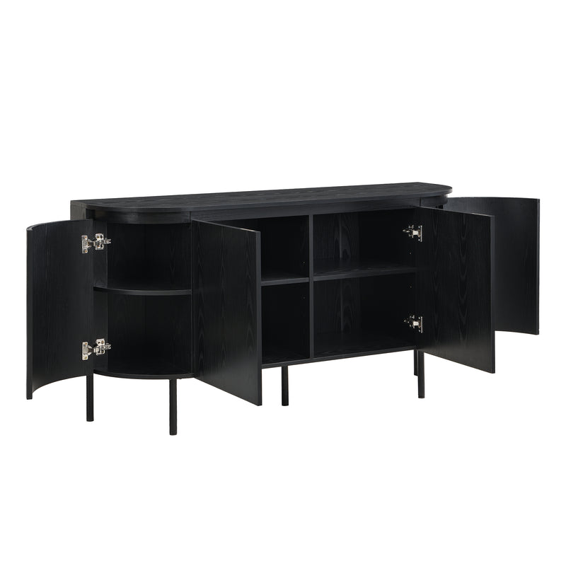 Buffet Noir Moderne avec Plateau Effet Bois, Design Courbé Anti-Choc et Rangement Flexible VECUTS BLACK