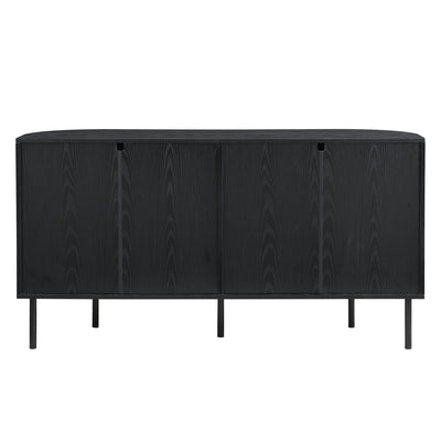 Buffet Noir Moderne avec Plateau Effet Bois, Design Courbé Anti-Choc et Rangement Flexible VECUTS BLACK