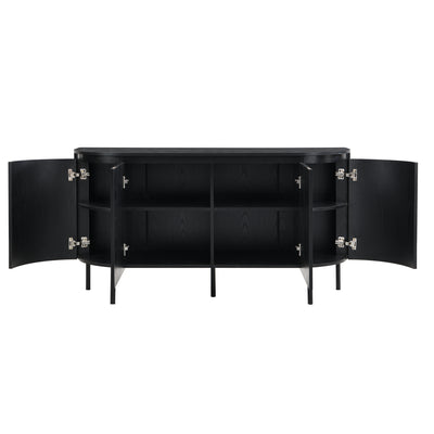 Buffet Noir Moderne avec Plateau Effet Bois, Design Courbé Anti-Choc et Rangement Flexible VECUTS BLACK