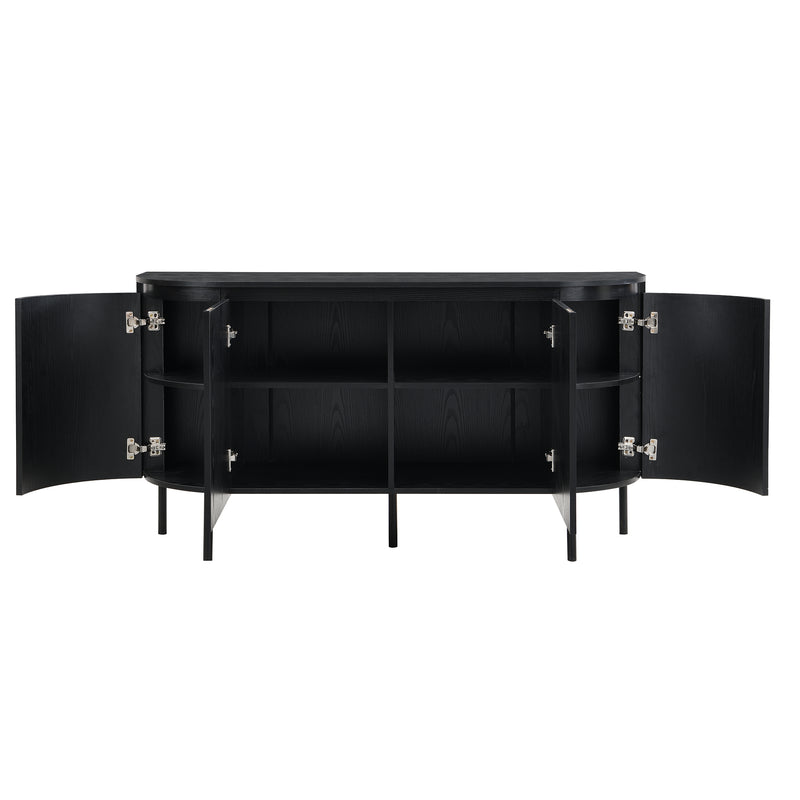 Buffet Noir Moderne avec Plateau Effet Bois, Design Courbé Anti-Choc et Rangement Flexible VECUTS BLACK