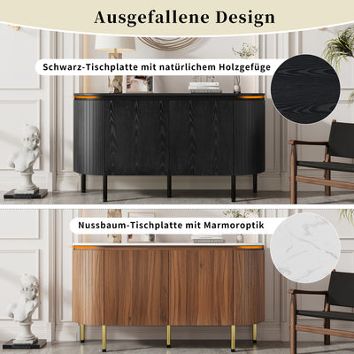 Buffet Noir Moderne avec Plateau Effet Bois, Design Courbé Anti-Choc et Rangement Flexible VECUTS BLACK