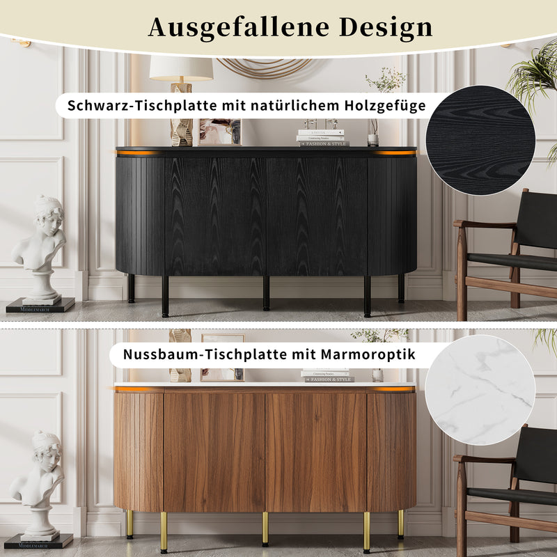 Buffet Noir Moderne avec Plateau Effet Bois, Design Courbé Anti-Choc et Rangement Flexible VECUTS BLACK