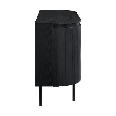 Buffet Noir Moderne avec Plateau Effet Bois, Design Courbé Anti-Choc et Rangement Flexible VECUTS BLACK