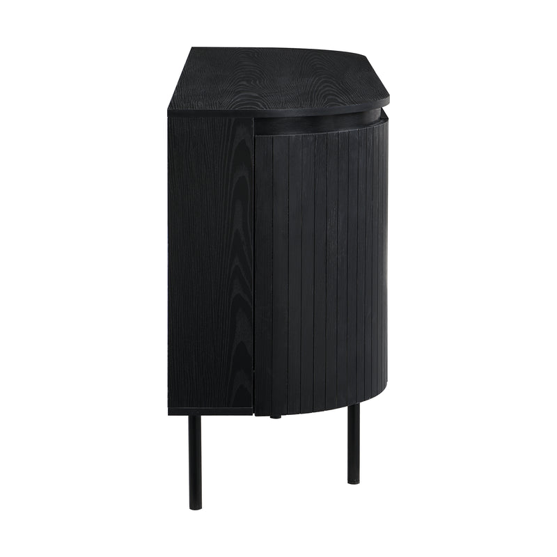 Buffet Noir Moderne avec Plateau Effet Bois, Design Courbé Anti-Choc et Rangement Flexible VECUTS BLACK