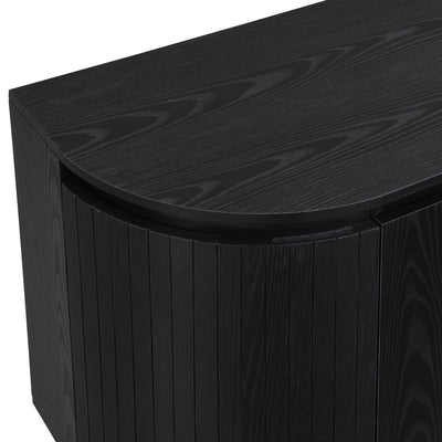 Buffet Noir Moderne avec Plateau Effet Bois, Design Courbé Anti-Choc et Rangement Flexible VECUTS BLACK
