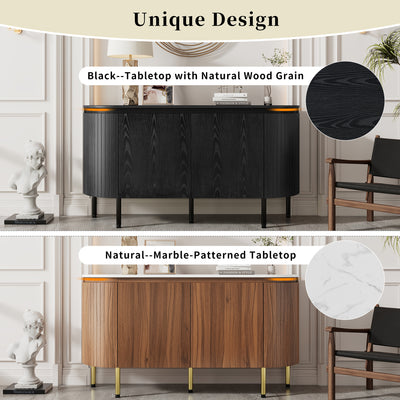 Buffet Noir Moderne avec Plateau Effet Bois, Design Courbé Anti-Choc et Rangement Flexible VECUTS BLACK