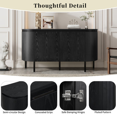 Buffet Noir Moderne avec Plateau Effet Bois, Design Courbé Anti-Choc et Rangement Flexible VECUTS BLACK