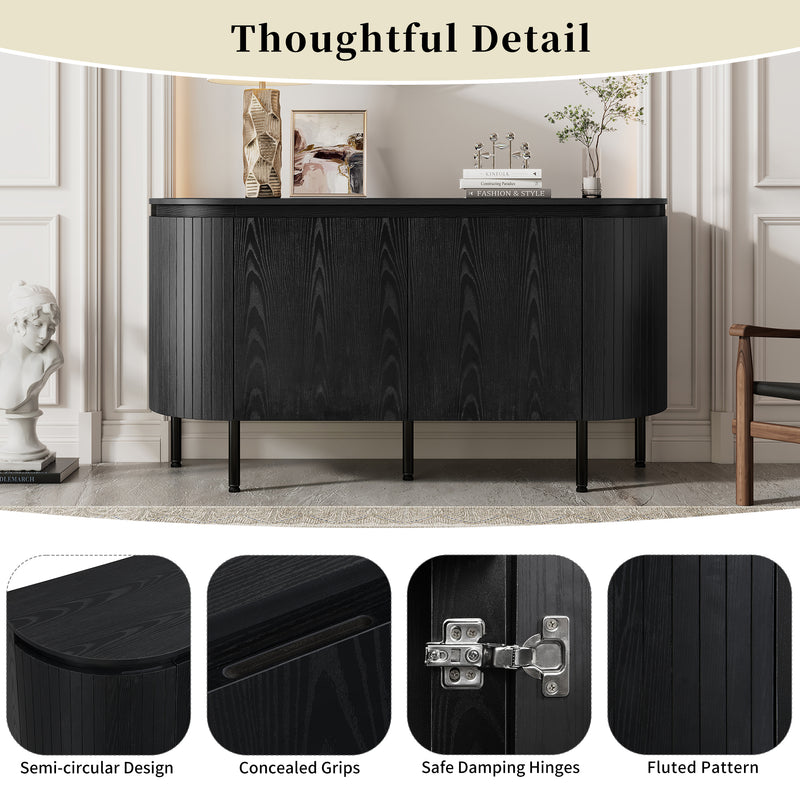 Buffet Noir Moderne avec Plateau Effet Bois, Design Courbé Anti-Choc et Rangement Flexible VECUTS BLACK