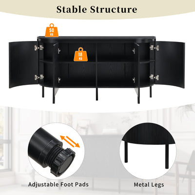 Buffet Noir Moderne avec Plateau Effet Bois, Design Courbé Anti-Choc et Rangement Flexible VECUTS BLACK