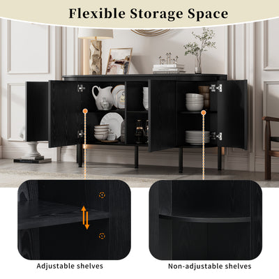 Buffet Noir Moderne avec Plateau Effet Bois, Design Courbé Anti-Choc et Rangement Flexible VECUTS BLACK