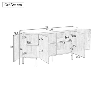 Buffet Noir Moderne avec Plateau Effet Bois, Design Courbé Anti-Choc et Rangement Flexible VECUTS BLACK