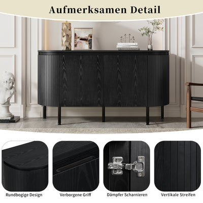 Buffet Noir Moderne avec Plateau Effet Bois, Design Courbé Anti-Choc et Rangement Flexible VECUTS BLACK