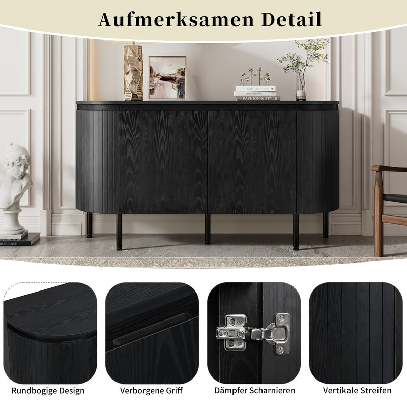 Buffet Noir Moderne avec Plateau Effet Bois, Design Courbé Anti-Choc et Rangement Flexible VECUTS BLACK