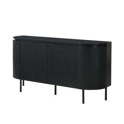 Buffet Noir Moderne avec Plateau Effet Bois, Design Courbé Anti-Choc et Rangement Flexible VECUTS BLACK