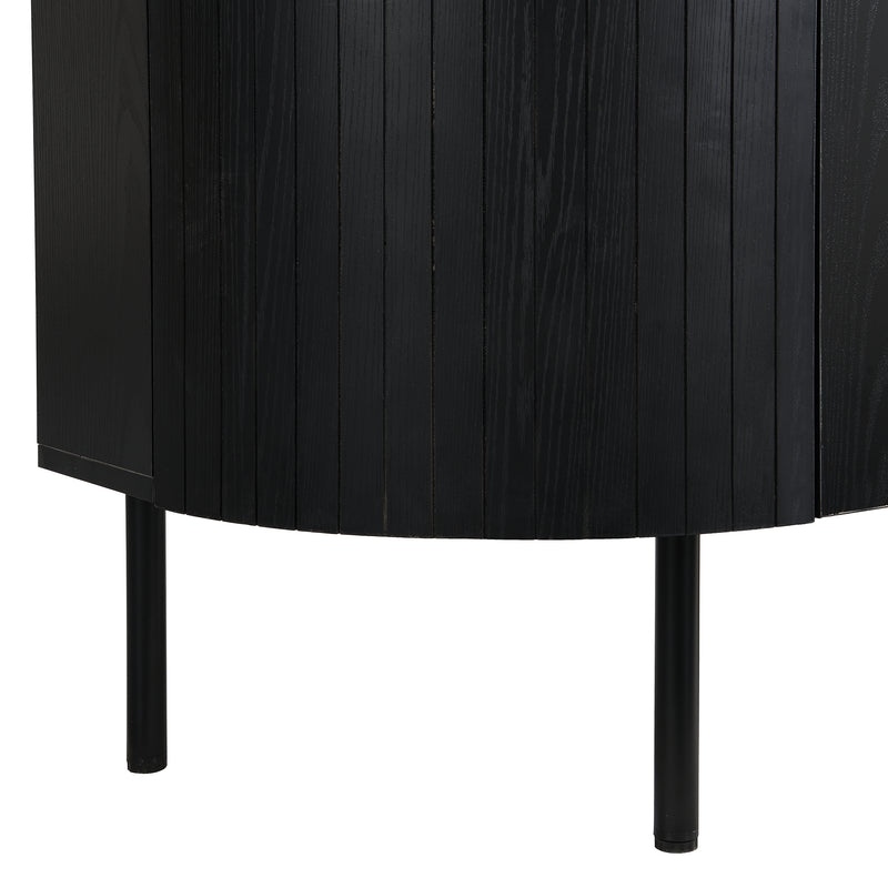 Buffet Noir Moderne avec Plateau Effet Bois, Design Courbé Anti-Choc et Rangement Flexible VECUTS BLACK