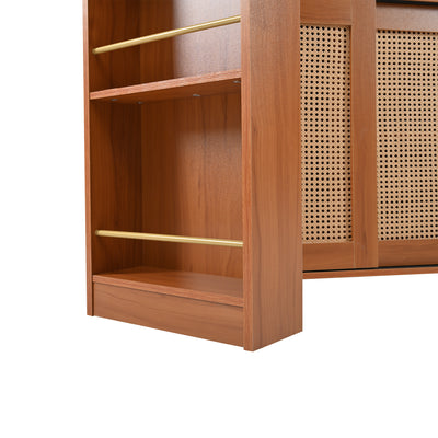 Table de Bar Extensible et Multifonctionnelle Marron avec Rangement en Rotin Artisanat VEENNA