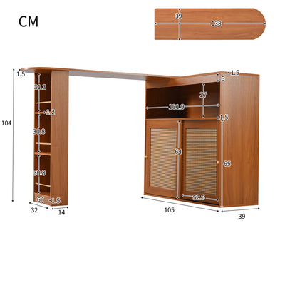 Table de Bar Extensible et Multifonctionnelle Marron avec Rangement en Rotin Artisanat VEENNA
