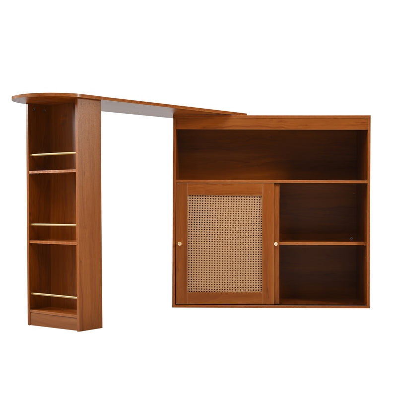 Table de Bar Extensible et Multifonctionnelle Marron avec Rangement en Rotin Artisanat VEENNA