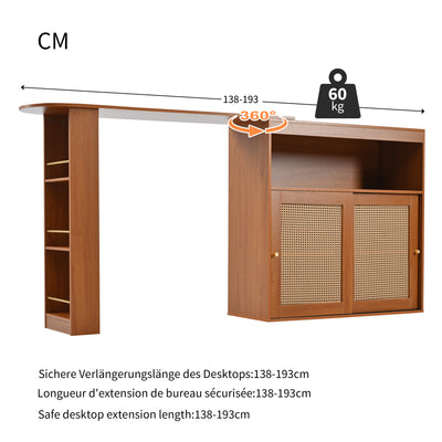 Table de Bar Extensible et Multifonctionnelle Marron avec Rangement en Rotin Artisanat VEENNA