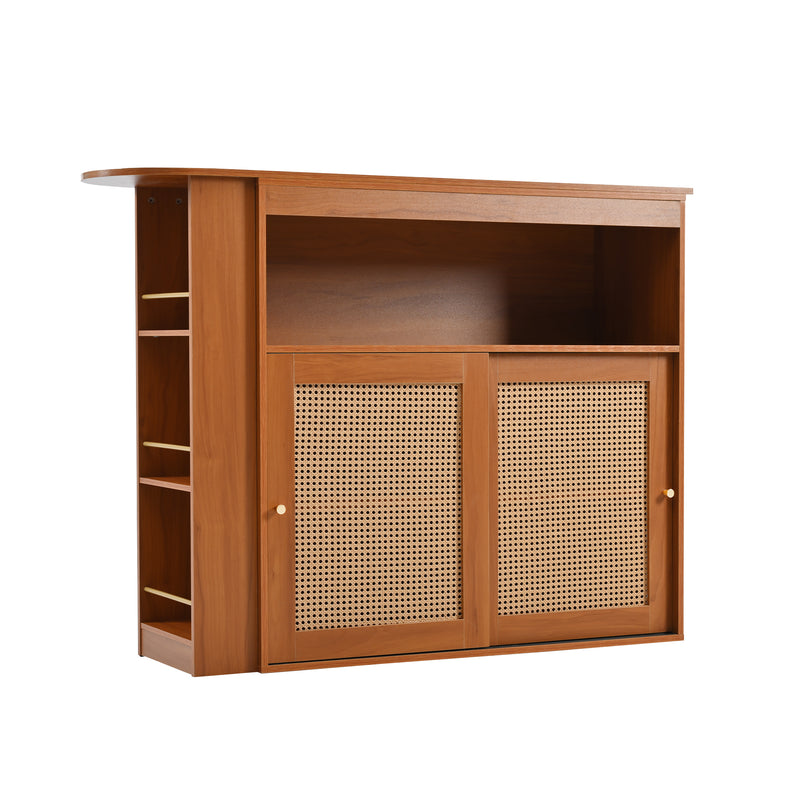 Table de Bar Extensible et Multifonctionnelle Marron avec Rangement en Rotin Artisanat VEENNA