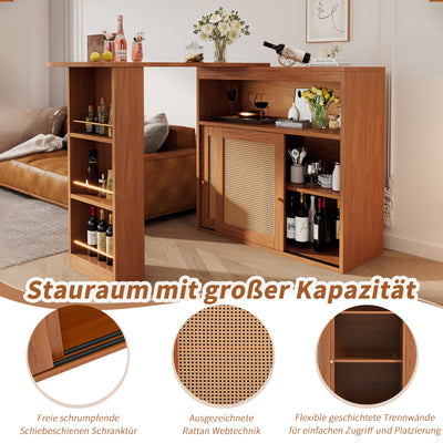 Table de Bar Extensible et Multifonctionnelle Marron avec Rangement en Rotin Artisanat VEENNA