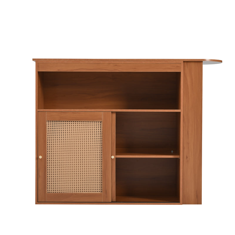 Table de Bar Extensible et Multifonctionnelle Marron avec Rangement en Rotin Artisanat VEENNA