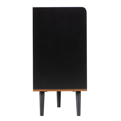Buffet Moderne Noir et Bois avec Portes Coulissantes Rainurées et Tiroirs de Rangement VEKAID BLACK