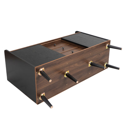 Buffet Moderne Noir et Bois avec Portes Coulissantes Rainurées et Tiroirs de Rangement VEKAID BLACK
