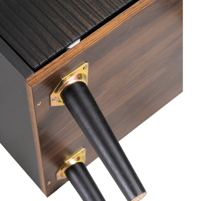 Buffet Moderne Noir et Bois avec Portes Coulissantes Rainurées et Tiroirs de Rangement VEKAID BLACK