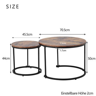 Ensemble de 2 Tables Basses Rondes Gigognes Modernes en MDF Effet Bois et Métal (Marron)