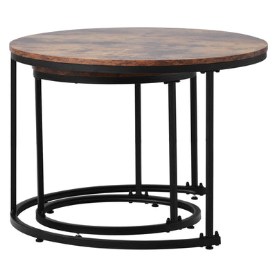 Ensemble de 2 Tables Basses Rondes Gigognes Modernes en MDF Effet Bois et Métal (Marron)