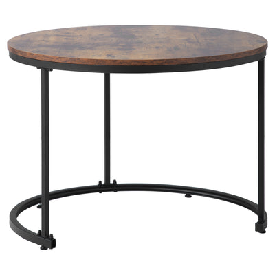 Ensemble de 2 Tables Basses Rondes Gigognes Modernes en MDF Effet Bois et Métal (Marron)