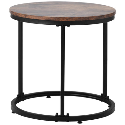 Ensemble de 2 Tables Basses Rondes Gigognes Modernes en MDF Effet Bois et Métal (Marron)