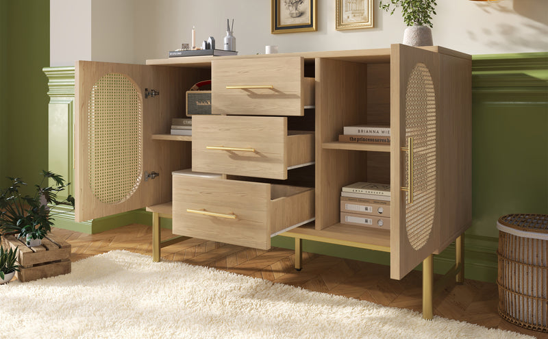 Buffet Industriel Chêne Clair avec Finition Aspect Rotin, VIGOIH
